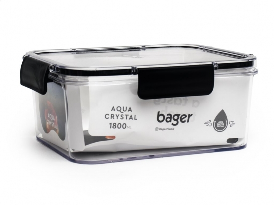 RECIPIENTE BAGER AQUA CRYSTAL 1800 ML. 16,5 X 21 X 8,5 CON TAPA Y CIERRE SILICONA COD. 664