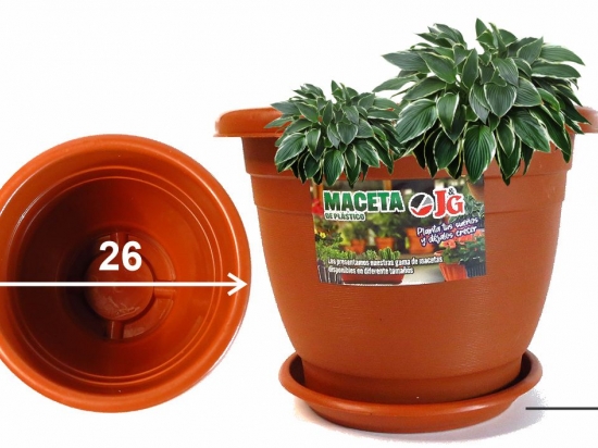 MACETA JARDIN PLASTICA J&G CON PLATO 26 X 20 COD. 1286