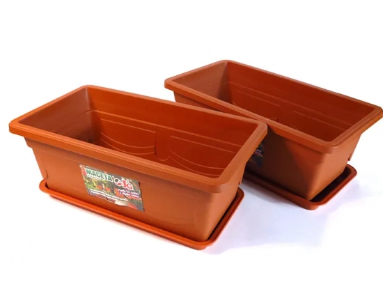 MACETA JARDINERA PLASTICA CON PLATO J&G 36 X 20 X 15 COLOR TERRACOTA COD. GR1311