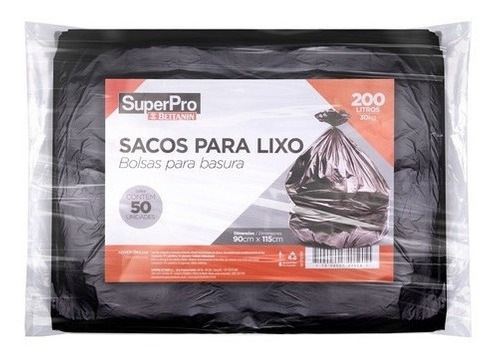 BOLSA RESIDUOS BETTANIN SUPER PRO 50 UNIDADES 200 LITROS 90 X 115 COD. SP18200PRL