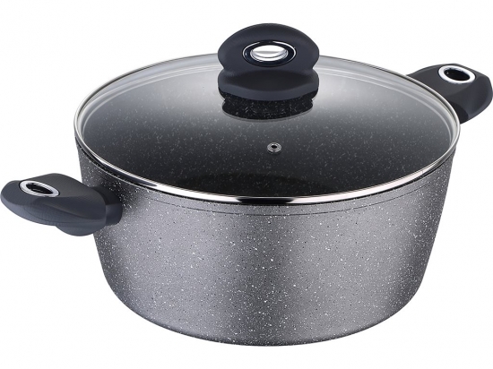 Cacerola Olla Marca BERGNER Modelo ORION con tapa de vidrio, uso apto para Inducción 28 cms. de diámetro x 13 cms. de alto Cap. 6,3 lts. Cod. BG-30382-MBG