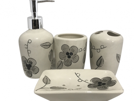 CONJUNTO ACCESORIOS BAÑO CERAMICA CON DISEÑO 4 PIEZAS COD. 4651302