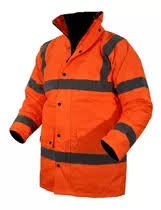 Campera tipo parka  Marca AE impermeable Color naranja fluo con bandas reflectivas Cod. 1468