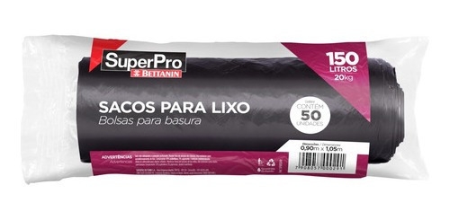 BOLSA RESIDUOS BETTANIN SUPER PRO ROLLO 50 UNIDADES 150 LITROS 85 X 100 COD. SP18150PRL