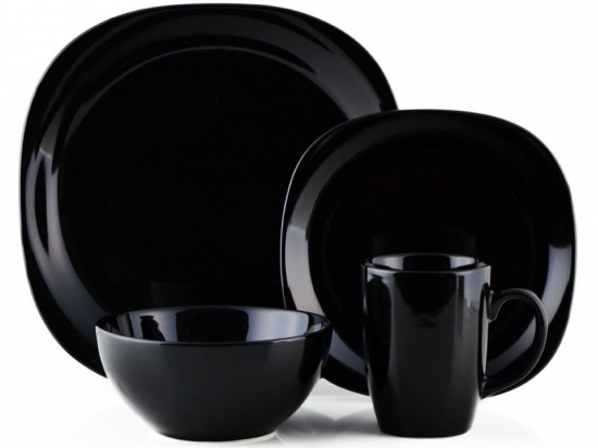 Juego Vajilla Marca THOMSON Modelo STONEWARE QUADRO BLACK, Contiene 16 Piezas Cod. 224073