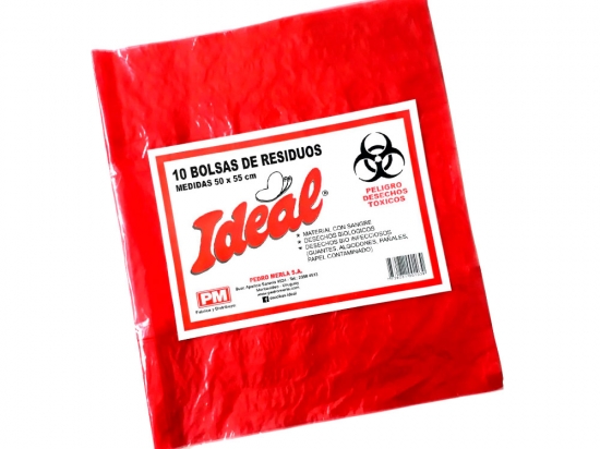 BOLSA RESIDUOS IDEAL ROJA  DESECHOS TOXICOS 55 X 50 CM X 10 UNID. COD. 103