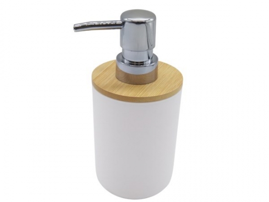 DISPENSADOR JABON LIQUIDO PLASTICO BLANCO Y BAMBOO  COD. HC1466 23SW114