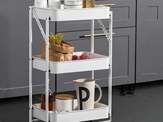 CARRO ORGANIZADOR BAÑO-COCINA CON RUEDAS METAL TRIPLE  BLANCO 45 X 77 X 29 COD. G2146BL