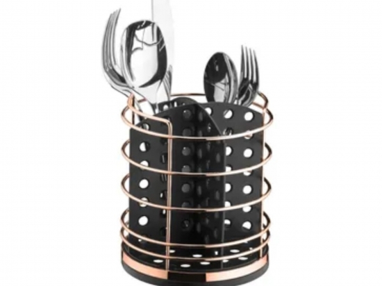 SOPORTE ESCURRE CUBIERTO FUTURE ACERO ROSE GOLD Y PLASTICO NEGRO 13 X 13 X 15 DE ALTO COD. 972PTR