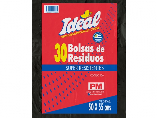 BOLSA RESIDUOS  IDEAL NEGRA 55 X 50 CM PAQ. X 30 UNID.  COD. 106