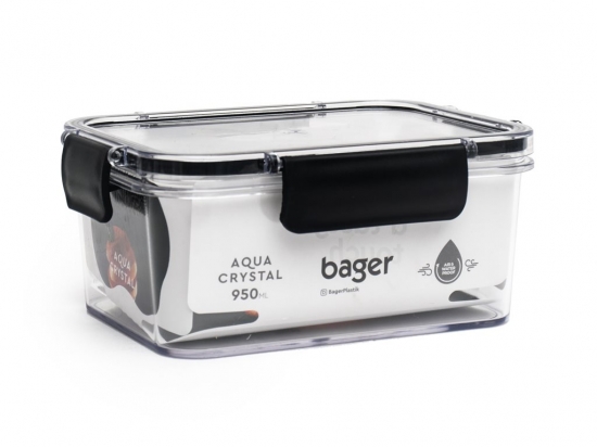 RECIPIENTE BAGER AQUA CRYSTAL 950 ML. 13 X 17 X 7,5 CON TAPA Y CIERRE SILICONA COD. BG663