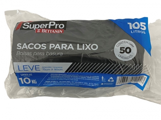 BOLSA RESIDUOS BETTANIN SUPER PRO ROLLO 50 UNIDADES 105 LITROS 75 X 90 COD. SP18105PRL