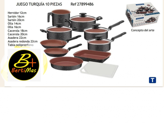 Juego bateria TRAMONTINA 10 piezas, Modelo Turquia Cod. 27899/486