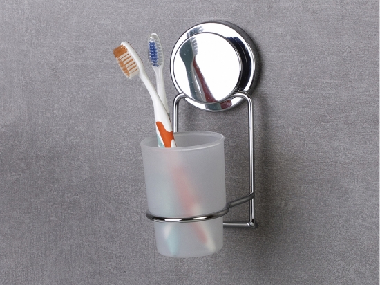 SOPORTE METALIFE CROMADO DE BAÑO PARA VASO PORTACEPILLO DIENTES CON VENTOSA COD.ML9113