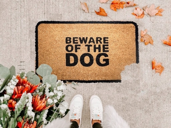 ALFOMBRA ENTRADA FELPUDO COCO SELECTA DISEÑO BEWARE OF THE DOG  MEDIDAS 40 X 60 COD. 185178