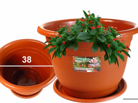 MACETA JARDIN PLASTICA J&G CON PLATO 38 X 28 COD. 1288