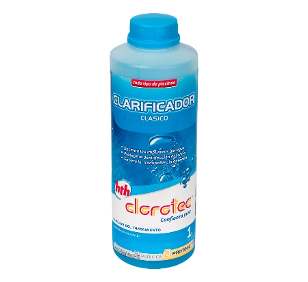 Clarificador Marca CLOROTEC para piscinas, botella 1 lt. Decanta las impurezas del agua, genera la transparencia deseada. Cod. 7013