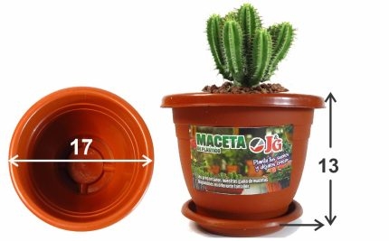 MACETA JARDIN PLASTICA J&G CON PLATO  17 X 13 COD. 1283