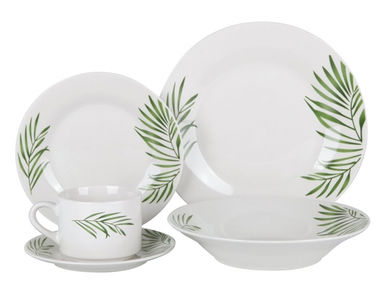 JUEGO VAJILLA SELECTA PORCELANA 20 PIEZAS DISEÑO HOJAS VERDES COD. 457107