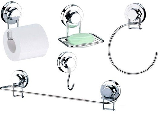 SET BAÑO 5 PIEZAS FUTURE ACERO INOXIDABLE PARA PARED CON VENTOSA COD. FUTURE4013