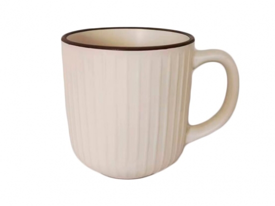 TAZA MUG CERAMICA SELECTA 385 ML. LINEAS CREMA BORDE NEGRO COD. 256062