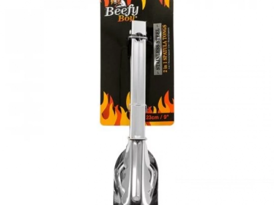 Pinza Espatula 2 en 1 en Acero Inoxidable Marca Beefy Boy 23 cms. de largo. Cod. PINZA-ESPATULA