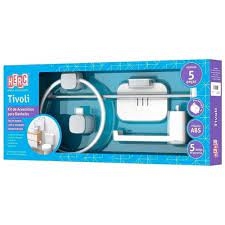 SET BAÑO 5 PIEZAS TIVOLI PLASTICO BLANCO PARA BAÑO AMURAR PARED COD. C5041