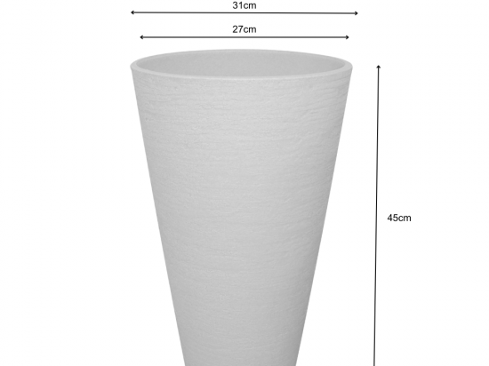 Maceta Rotomoldeado Marca JAPI Modelo Cónica Medidas; 31 cms. de boca x 45 cms. de alto x 22 cms, de base Cod.  JVCB30O