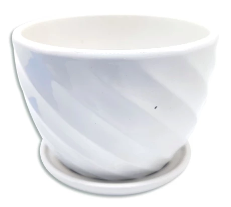 MACETA CERAMICA CON BASE COLOR BLANCO DISEÑO ESPIRAL 11,5 X 9 COD. HA0995