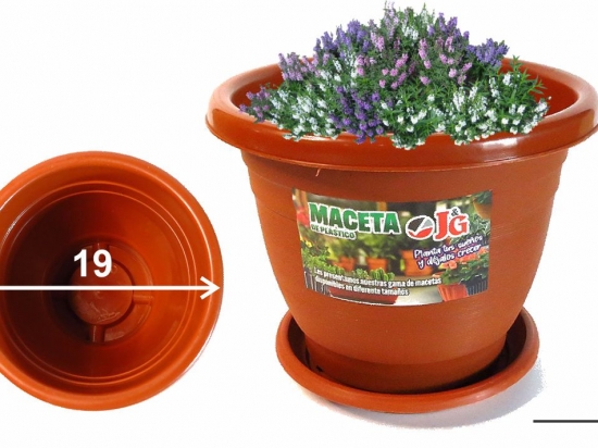 MACETA JARDIN PLASTICA J&G CON PLATO 19 X 15 COD. 1284