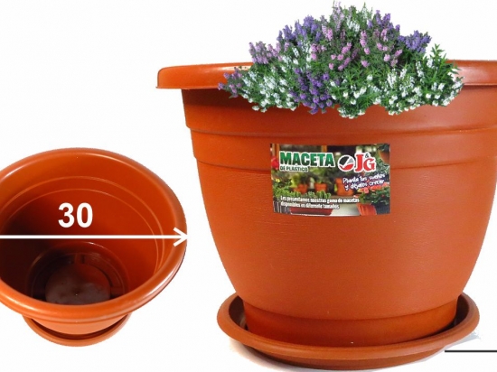 MACETA JARDIN PLASTICA J&G CON PLATO 30 X 24 COD. 1287