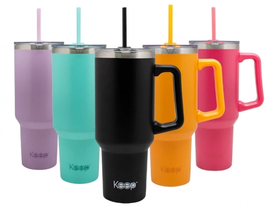 JARRO TERMICO KEEP MUG 1180 ML. CON ASA Y SORBETE VARIEDAD DE COLORES COD. 4361