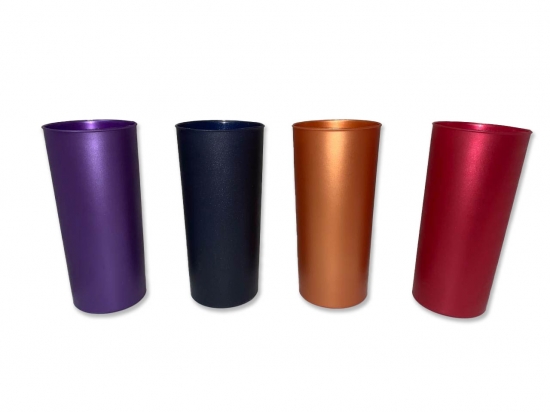 VASO PLASTICO YESI TRAGO LARGO COLORES SURTIDOS METALIZADOS CAP. 370 ML. MEDIDAS; ALTO 14,3 DIAM 6,7 CODIGO X905203