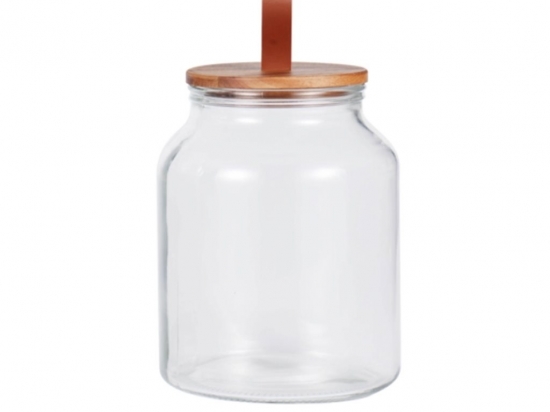 FRASCO VIDRIO SELECTA TAPA MADERA ASA DE CUERO CAP. 3 LTS. 21 CMS. DE ALTO X 15 CMS. DE DIAMETRO COD. 419006L