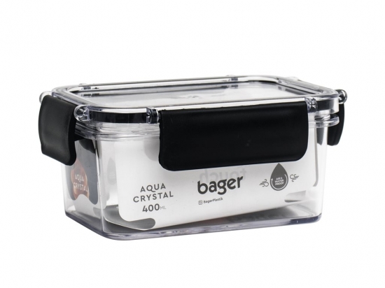 RECIPIENTE BAGER AQUA CRYSTAL 400 ML. 10 X 14 X 6 CON TAPA Y CIERRE SILICONA COD. BG662