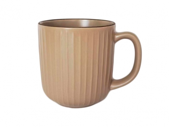 TAZA MUG CERAMICA SELECTA 385 ML. LINEAS CAMEL BORDE MARRON COD. 256058