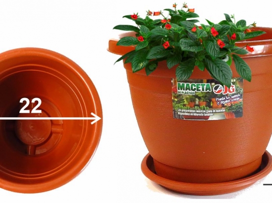 MACETA JARDIN PLASTICA J&G CON PLATO 22 X 17 COD. 1285