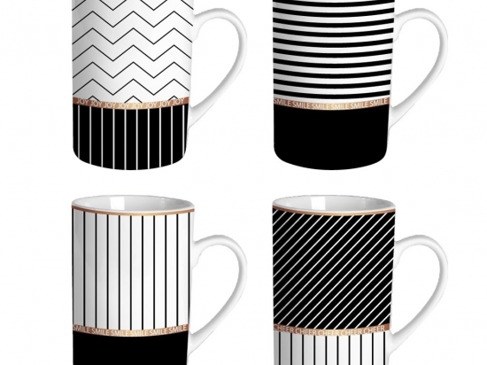 TAZA MUG RECTO CERAMICA BLANCO Y NEGRO 340 ML. COD. 386076