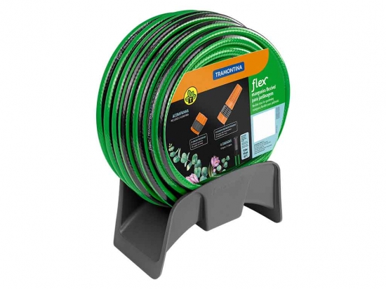 MANGUERA TRAMONTINA PARA JARDIN 20 MTS. 1/2 " CON ACOPLE Y SOPORTE VERDE Y NEGRA COD. 79326/200