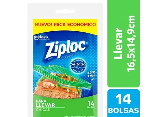 BOLSA ZIPLOC SELLADO INTELIGENTE 14 UNIDADES 16,5 X 14,9 LIBRE DE BPA COD. 317555