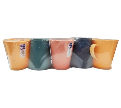 TAZA PLASTICA X 5 PACK SURTIDO DE COLORES 9,5 X 10,5 COD. HD1709