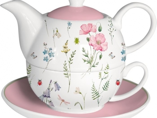 TETERA Y TAZA TEA FOR ONE 275 ML. + 400 ML. FLORES ROSA COD. 386074