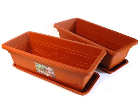 MACETA JARDINERA PLASTICA CON PLATO J&G 45 X 20 X 14 COLOR TERRACOTA  COD. GR1312