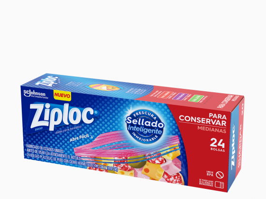 BOLSAS ZIPLOC MEDIANAS CAJA X 24 CON CIERRE HERMETICO 17,7 CMS. X 18,8 CMS. LIBRE DE BPA COD. 317642