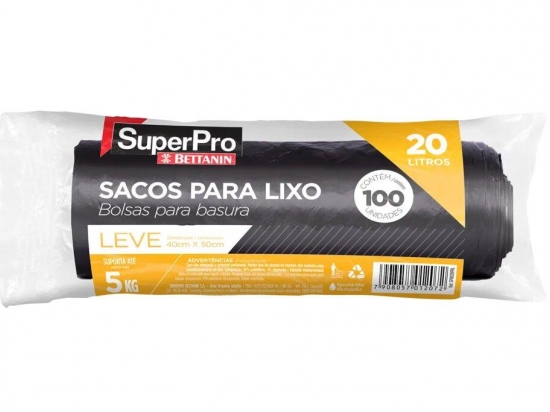 BOLSA RESIDUOS BETTANIN SUPER PRO ROLLO 100 UNIDADES 20 LITROS 40 X 50 COD. SP18020PRL