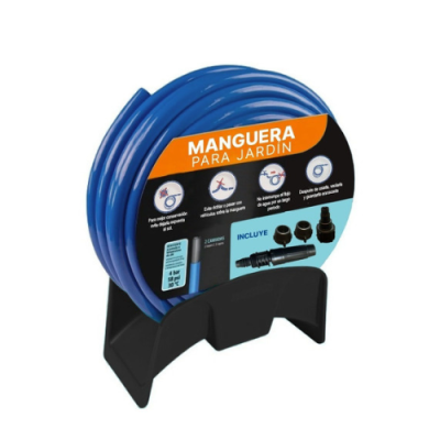 MANGUERA RIEGO ECONOMICA ROLLO 20 MTS. CON ACOPLES Y SOPORTE PARA PARED COD. 13601