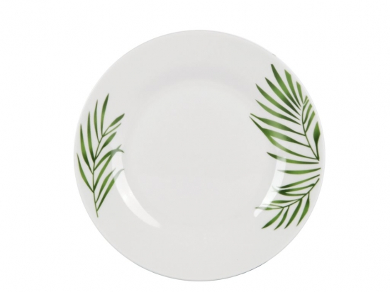 PLATO POSTRE CERAMICA SELECTA DISEÑO HOJAS VERDES 19 CMS. COD. 457103