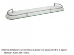 REPISA ORGANIZADOR VIDRIO PARA BAÑO AMURAR PARED 49 X 12 CROMADO CON BARANDA COD. CR10155