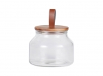 FRASCO VIDRIO SELECTA TAPA MADERA ASA DE CUERO CAP. 1,6 LTS. 14 CMS. DE ALTO X 15 CMS. DE DIAMETRO COD. 419006S