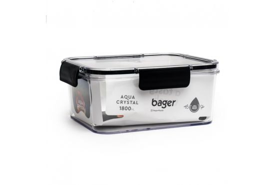 RECIPIENTE BAGER AQUA CRYSTAL 1800 ML. 16,5 X 21 X 8,5 CON TAPA Y CIERRE SILICONA COD. 664